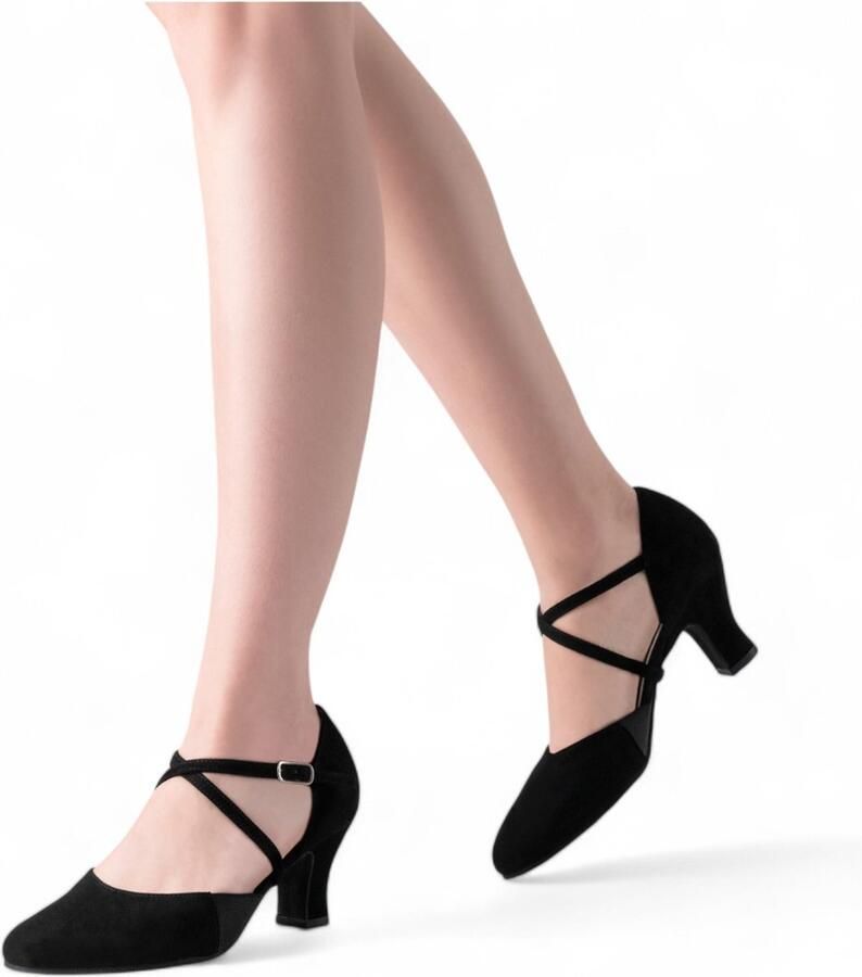 Werner Kern Ronja Dames dansschoenen Elastische zijbandje Voor dansers met gevoelige voeten Zacht suede Hakhoogte Nikkelvrije verstelbare drukknoop Werner Kern Zwart