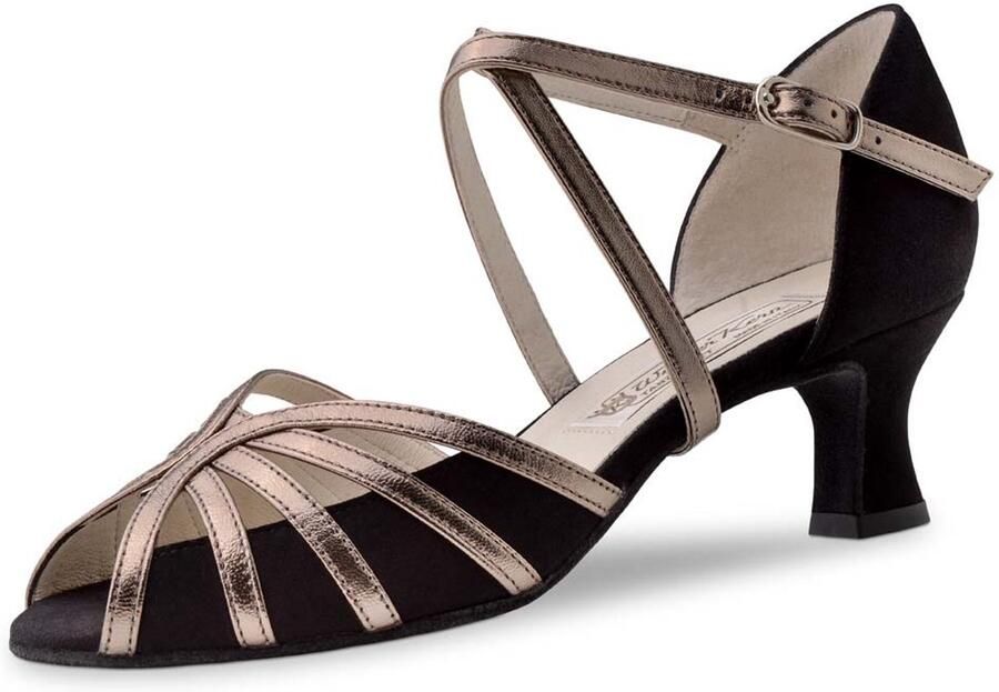 Werner Kern Swantje Dansschoenen Dames in zwart en brons Suède Leer Hak Suède zolen Open teen Ballroom Latin Salsa Stijldansen Werner Kern Zwart antiek