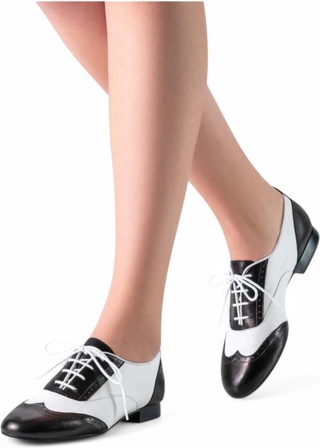 Werner Kern Taylor Dansschoenen dames Practice schoenen Hak Suede zool Platte hak Vetersluiting Hoogwaardig leer Argentijnse Tango Salsa Kizomba Bachata Werner Kern Zwart Wit