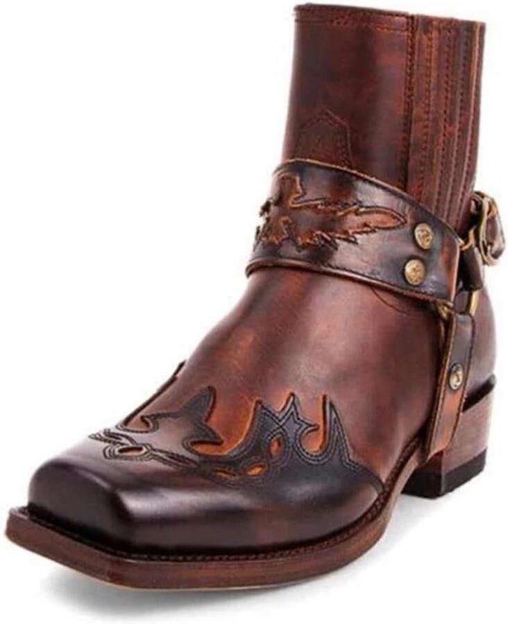 Western Cowboy Laarzen Heren Vintage PU Leer Enkellaarzen Puntige Neus