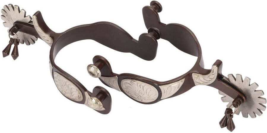 Western Cowboy Spurs Low Carbon Steel Horse Tracks Fine Finished Vintage 1 Pair of Bronze Flower Cuts for Men Boots