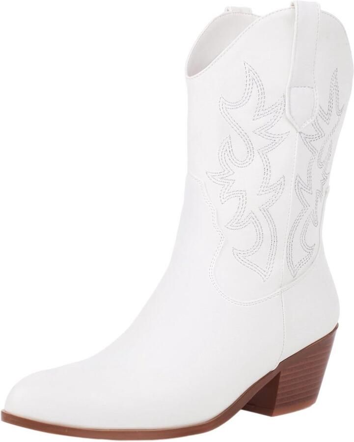 Dames Cowboylaarzen Westers Geborduurd Midden Kuit Houten Hak