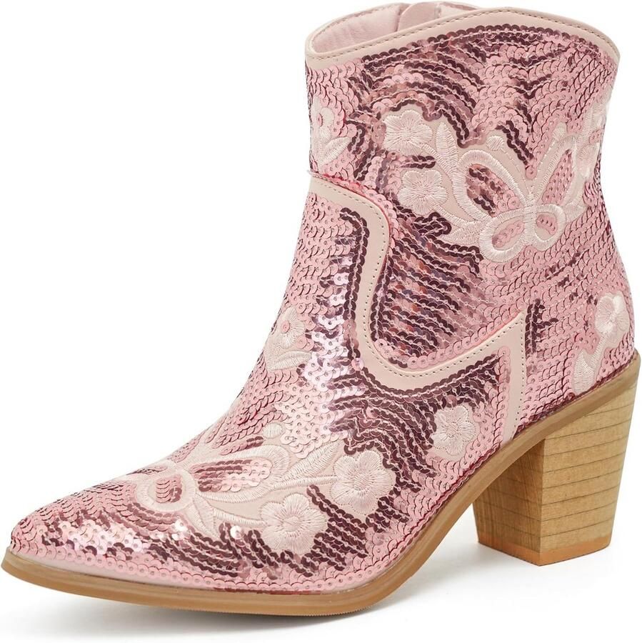 Westerse Enkellaarsjes Dames Korte Cowboylaarzen met Ritssluiting en Kant