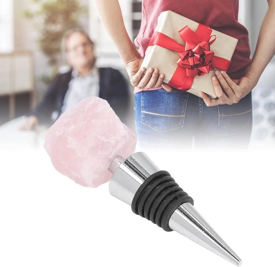 Wijnfles Stop Champagne Stoppers Aluminium Body Handgemaakte Kwarts Steen Wijnfles Stop voor Geschenken Bar Vakantiefeest Bruiloft(Roze)