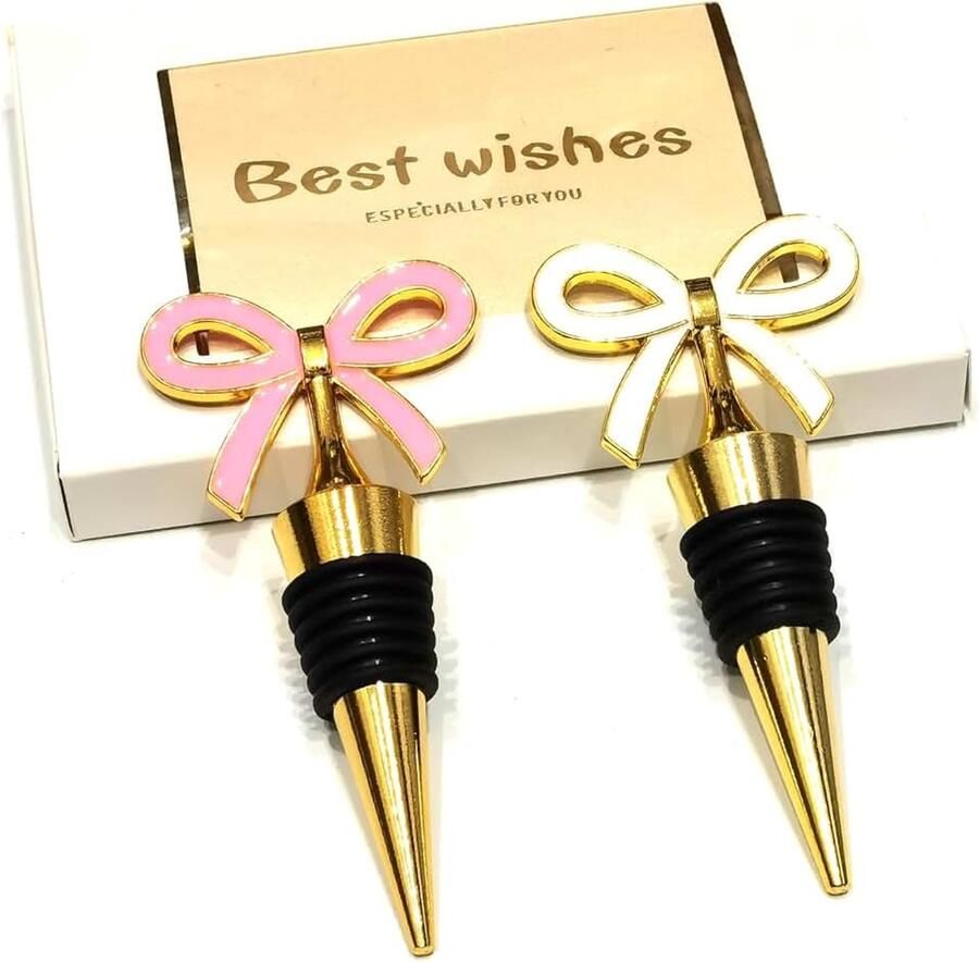 Wijnsluitingen voor wijnflessen verpakking van 2 stuks gouden flessenset roze witte feestelijke strik voor wijnsluitingen feestdagen festivals banketten bruiloftsdecoratie