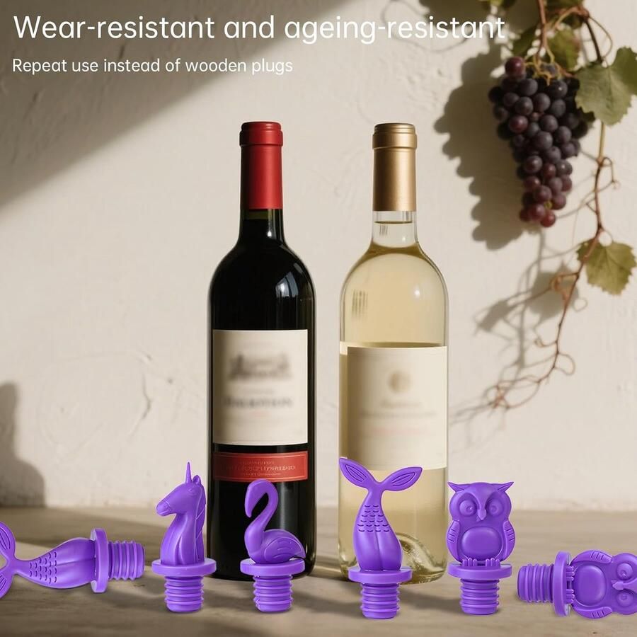 Wijnstoppers CNYMANY herbruikbare siliconen dierendrankfles sealer vervanging met grip top voor kurk om de wijn fris te houden paars