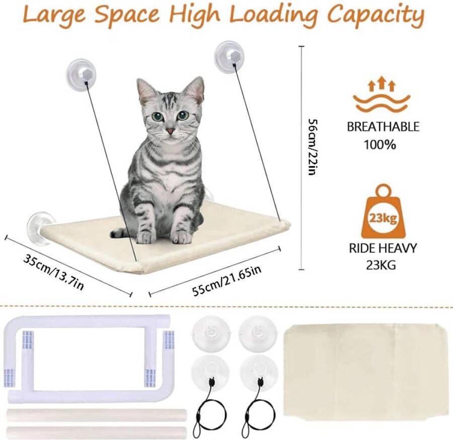 Window Cat Hammock for Cats up to 25 kg 55 x Khaki Coloured Reinforced Cats Window Place with Strong Suction Cup Washable Pet Hanging Bed