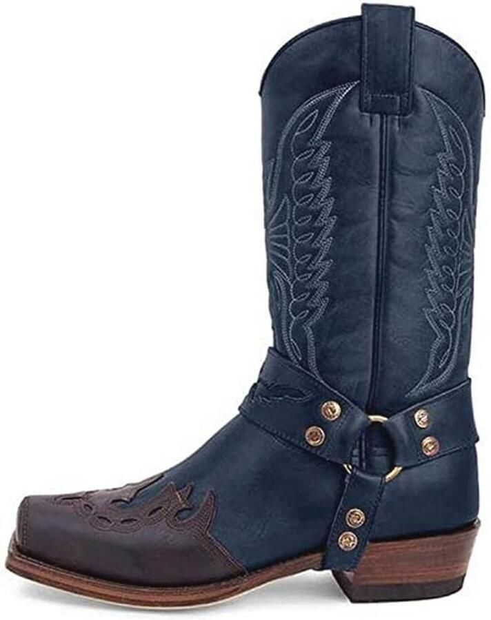 Winter Cow Boots voor en Mid Calf Vierkante Neus Distressed en Geborduurd