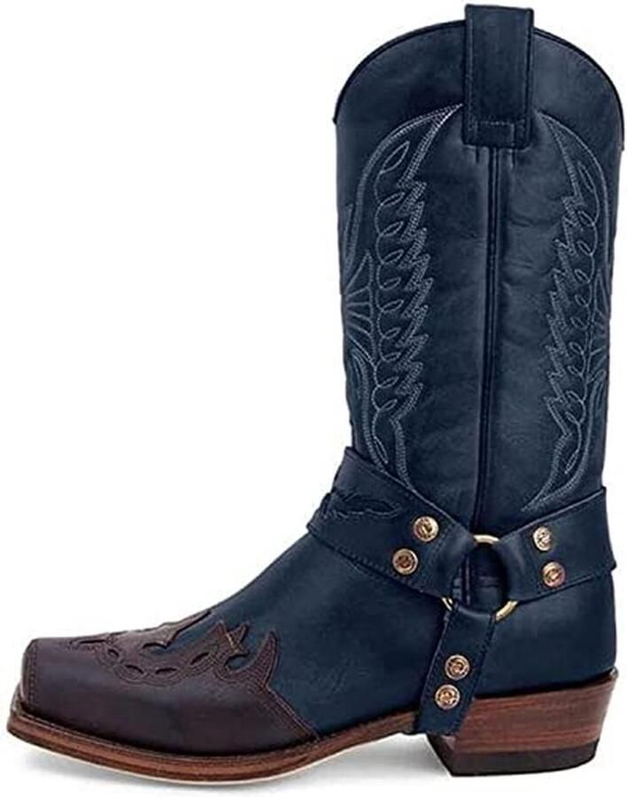 Winter Cow Boots voor en Mid Calf Vierkante Neus Distressed en Geborduurd