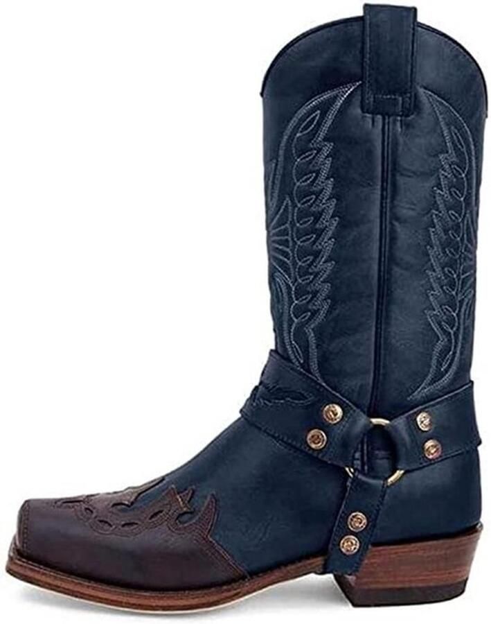 Winter Cow Boots voor en Mid Calf Vierkante Neus Distressed en Geborduurd