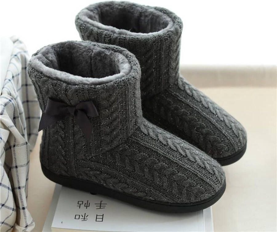 Winter Home Boots Dikke zolen antislip katoenen pantoffels -40 (grijs)