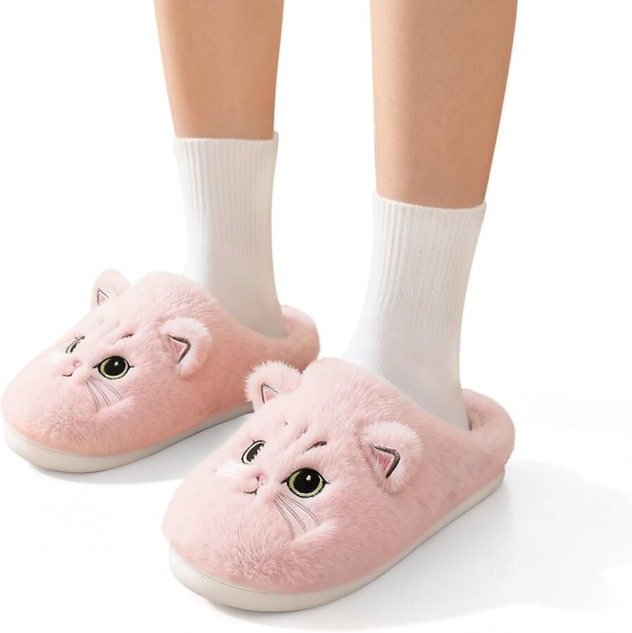 Winter katoenen pantoffels schattige katten pantoffels dames winter cartoon pantoffels comfortabele antislip pantoffels heren harige pantoffels warme pluche pantoffels 38 39 (De maten vallen klein uit bestel een maat groter!!) - Foto 2