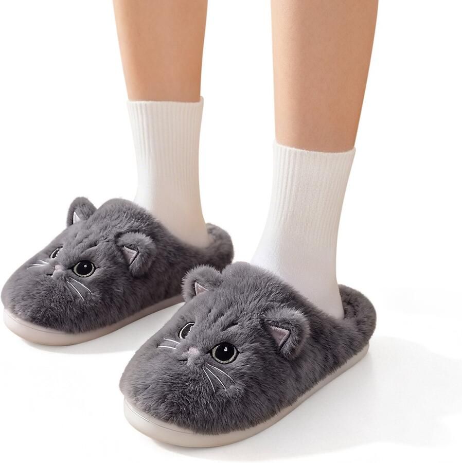 Winter katoenen pantoffels schattige katten pantoffels dames winter cartoon pantoffels comfortabele antislip pantoffels heren harige pantoffels warme pluche pantoffels 40 41 (De maten vallen klein uit bestel een maat groter!!) - Foto 2