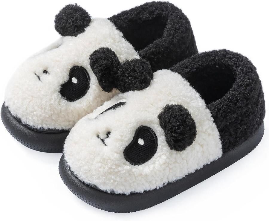 Winter Pluche Pantoffels Jongens Zwart Panda 26 27