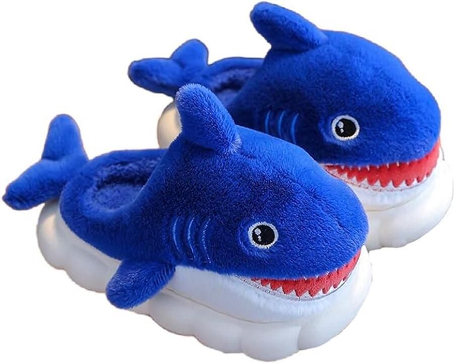 Winter slippers kinderslippers Schattige Haai Slippers Een binnenlengte van geschikt voor een voetlengte van pluche winterslippers katoenen slippers antislip binnenslippers duurzame katoenen slippers blauw
