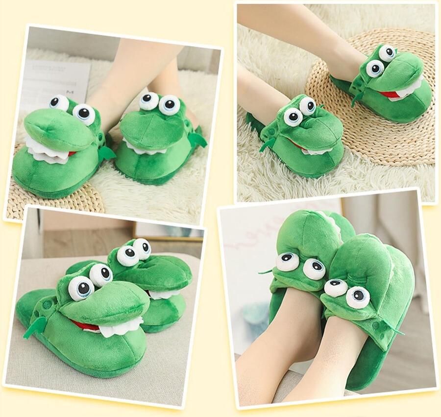 Winter Slippers van Pluche voor en Comfortabele Dierenpantoffels Warme en Schattige Slippers in Groen