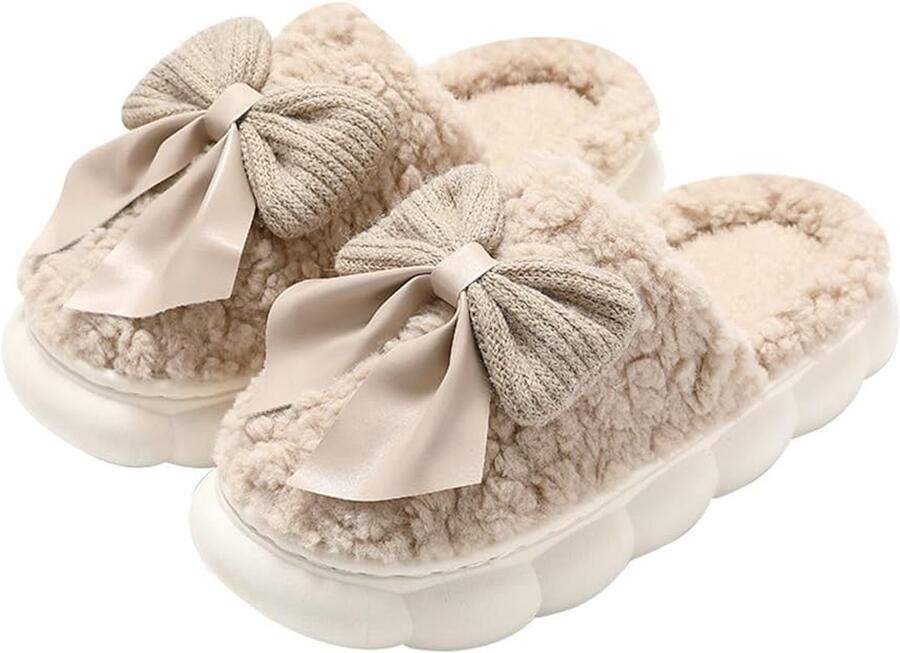 Winter slippers Warme en comfortabele Dames Winter Warm Slippers Comfortabele Fluffy Vilt Slippers Geschikt voor Binnen en Buiten Binnenlengte antislip binnenslippers duurzame katoenen slippers koffiebruin
