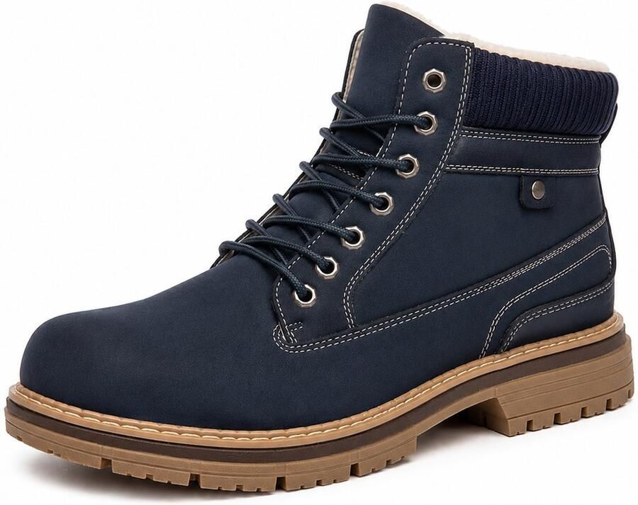 Winterboots Gevoerd Donkerblauw Outdoor Veterboots met Antislip Zool Warme Unisex Enkellaarzen