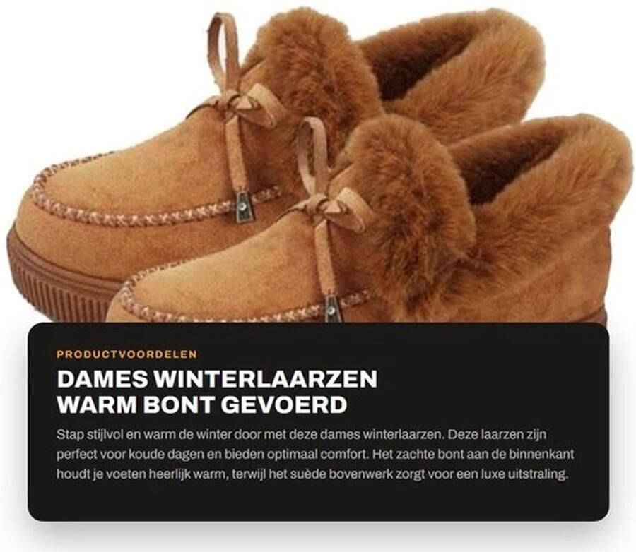 Winterlaarzen Dames Warm Bont Gevoerd Slip On Boots Suède Antislip Zolen Schokabsorptie Hoogte Verhoogd Sneeuwschoenen