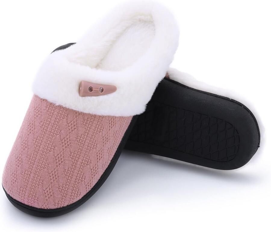 Winterpantoffels voor dames antislip gebreide gezellige pantoffels met zachte fleecevoering voor binnen en buiten