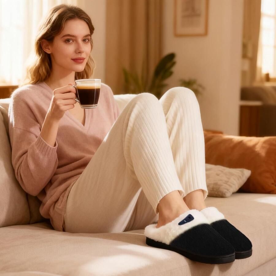 Winterpantoffels voor dames antislip gebreide gezellige pantoffels met zachte fleecevoering voor binnen en buiten