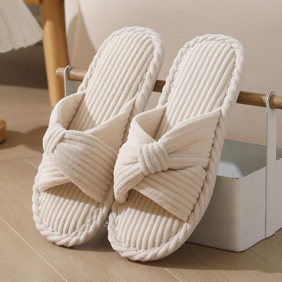Winterpantoffels voor dames Pantoffels met kruisband van traagschuimcorduroy Zachte en comfortabele katoenen pantoffels Herfst- en winterpantoffels voor binnen Antislip warme en slijtvaste pantoffels Unisex 38 39- Voetenlengte