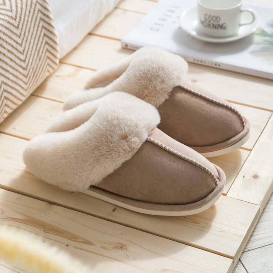 Winterpantoffels voor thuis XL Pluche pantoffels voor en Antislip warme pantoffels voor binnen Stille pantoffels Warme dikke bontpantoffels voor thuis in de herfst en winter Katoenen schoenen