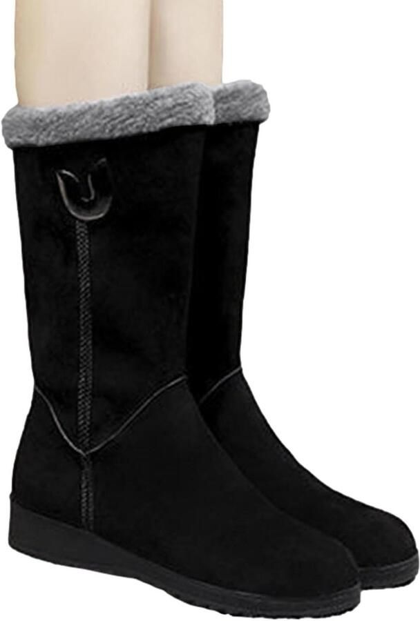 Winterschoenen Dames Warme Laarzen Buiten Activiteiten Antislip Zool Kuithoog Zwart
