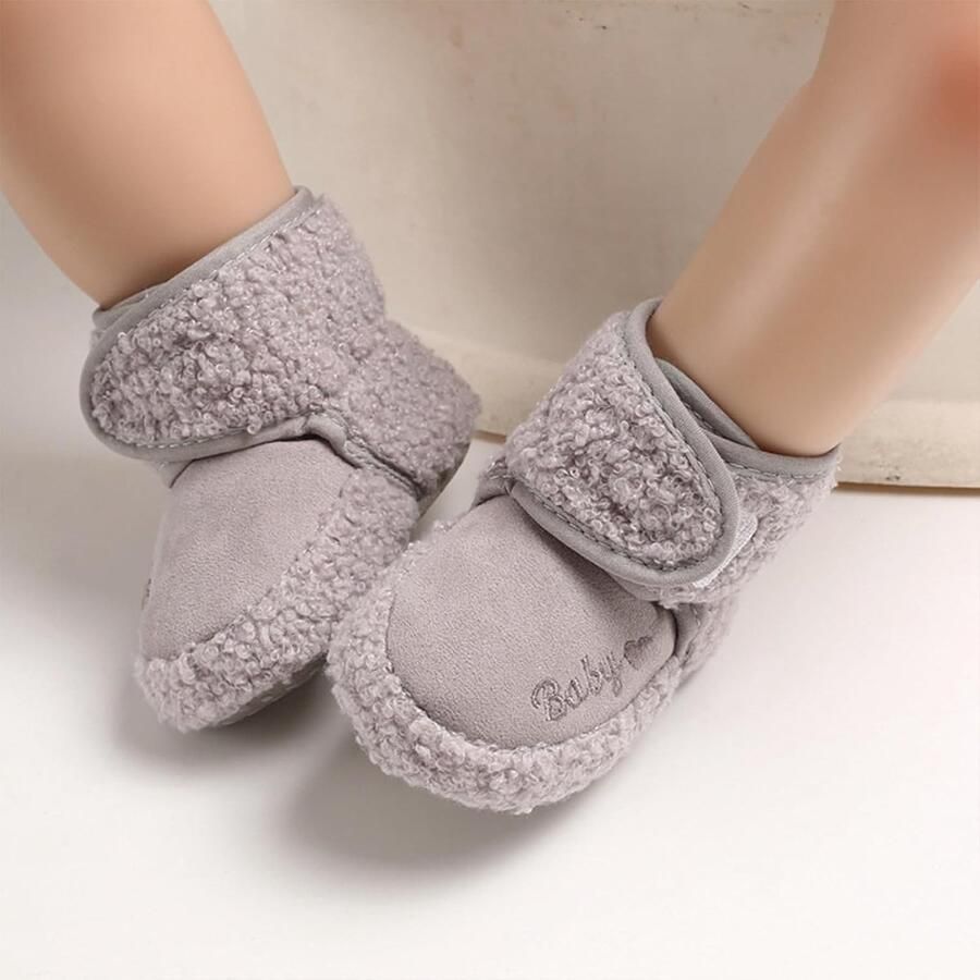 Winterse Baby Schoenen voor Pasgeborenen Antislip Babylaarzen en Zachte Slippers voor de Eerste Maanden Grijs)