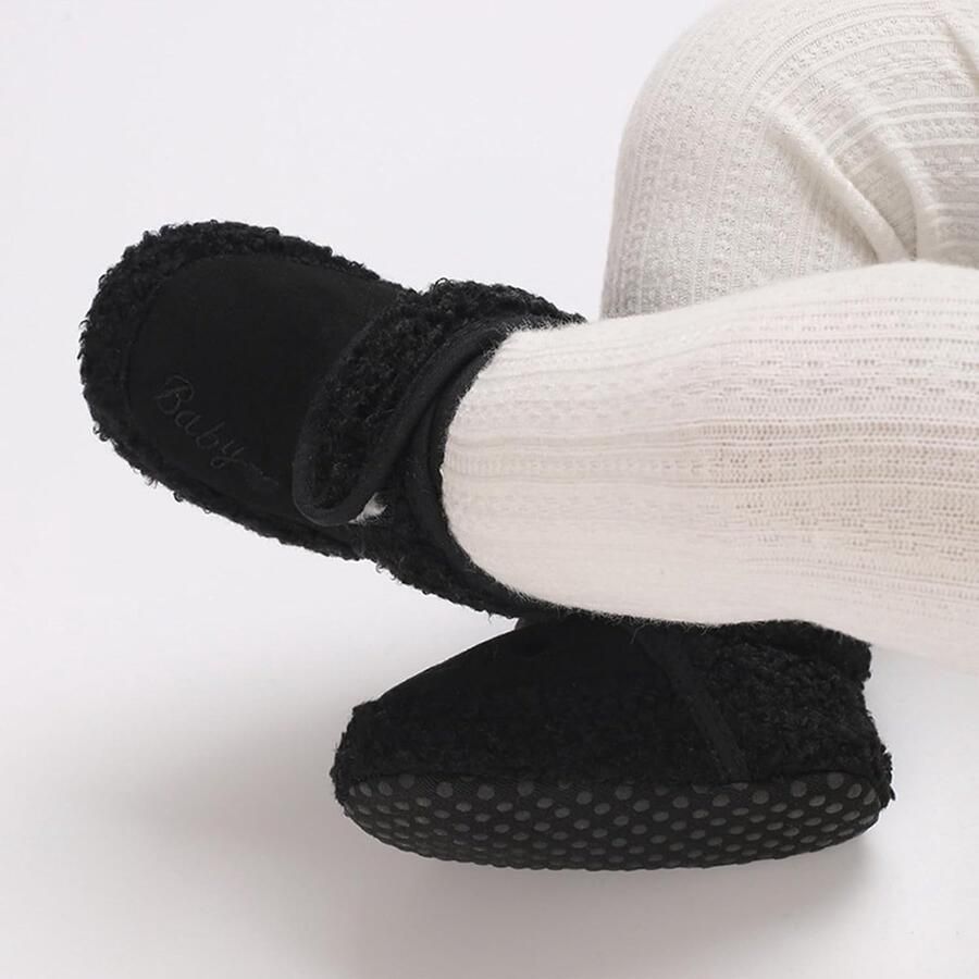 Winterse Baby Schoenen voor Pasgeborenen Antislip Enkellaarsjes en Zachte Slippers Zwart) Comfortabele en Warme Babyschoenen voor Binnen en Buiten