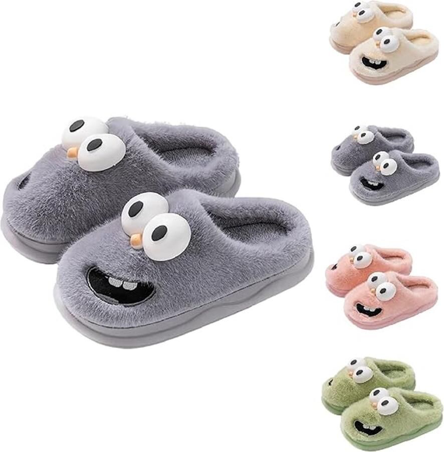 Winterslippers voor koppels Nieuwe stijl katoenen schoenen 2025 3D-hondenogen design schattig en speels Dikke zool voor warmte Unisex Pluche huisslippers Grijs (geschikt voor )