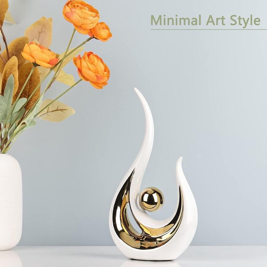 Wit en goud woondecoratie accent moderne abstracte kunst keramiek decor standbeeld en sculpturen voor tafeldecoratie eetkamer woonkamer kantoor middelpunt wit decor koffie collecties geschenken