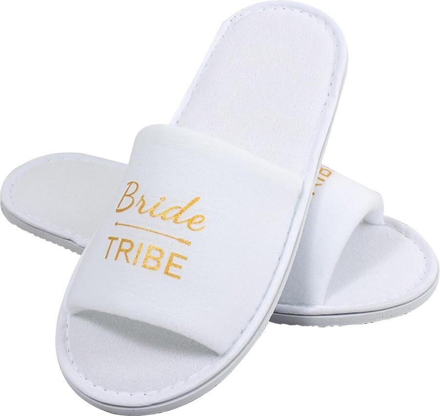 Witte Bruidsmeisje Slippers met Antislipzolen voor Bruiloft en Vrijgezellenfeest
