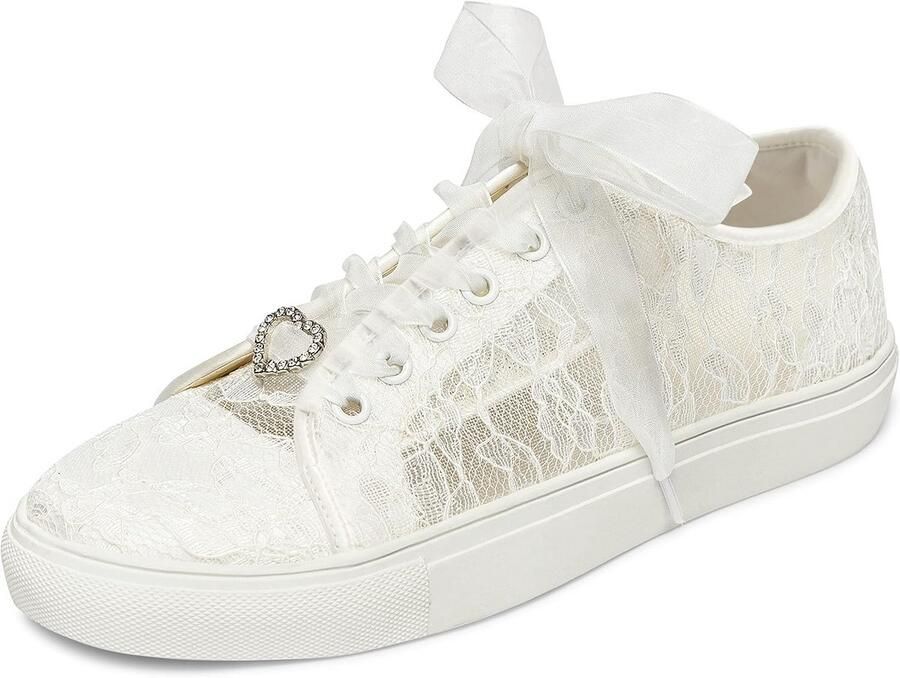 Witte Bruidssneakers met Veters Comfortabele Trouwschoenen voor Dames