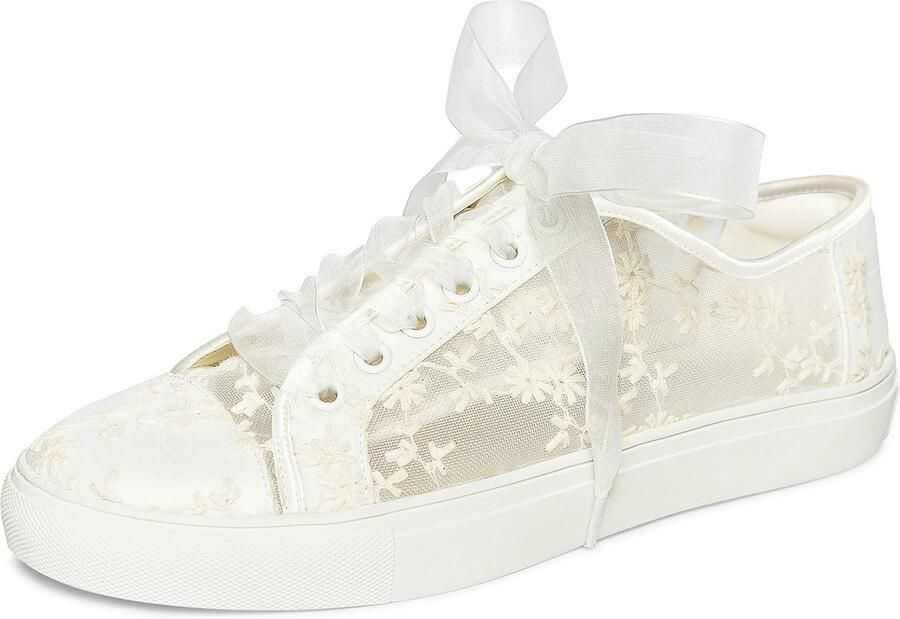 Witte Bruidssneakers Vetersluiting Comfortabele Trouwschoenen voor Dames