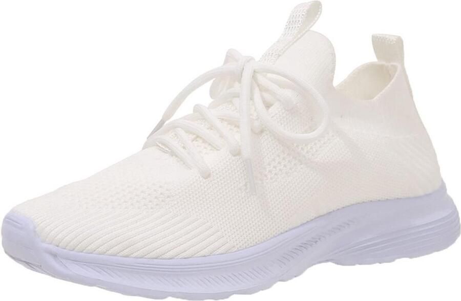 Witte Dames Hardloopschoenen Lichtgewicht Ademende Sportschoenen met Vetersluiting