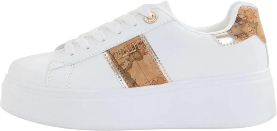 Witte Dames Sneakers met Geo-Print Accent en Plateauzool