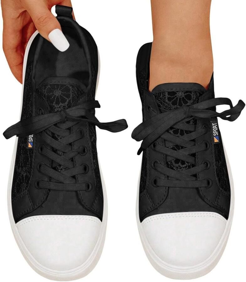 Witte Dames Sneakers Zomer Lichtgewicht & Ademende Casual Gymschoenen met Kant