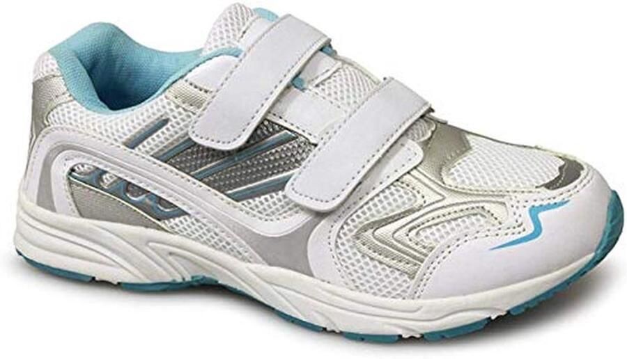 Witte en Blauwe Velcro Soft Top Hardloopschoenen voor Dames