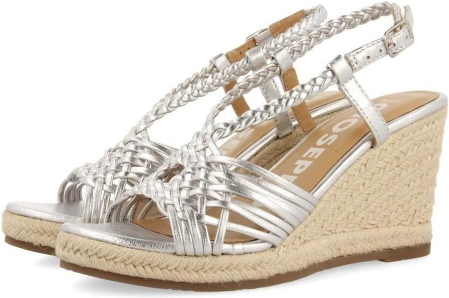 Witte espadrilles dames leer wedge sandalen met jutte zool en verstelbare sluiting