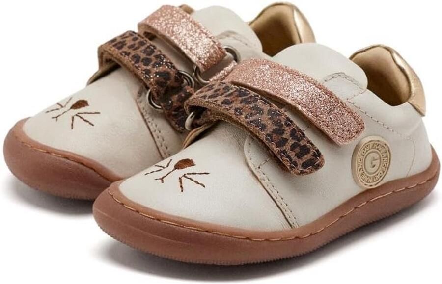 Witte Flexibele Sneakers voor Baby Meisjes met Luipaardprint en Glitter