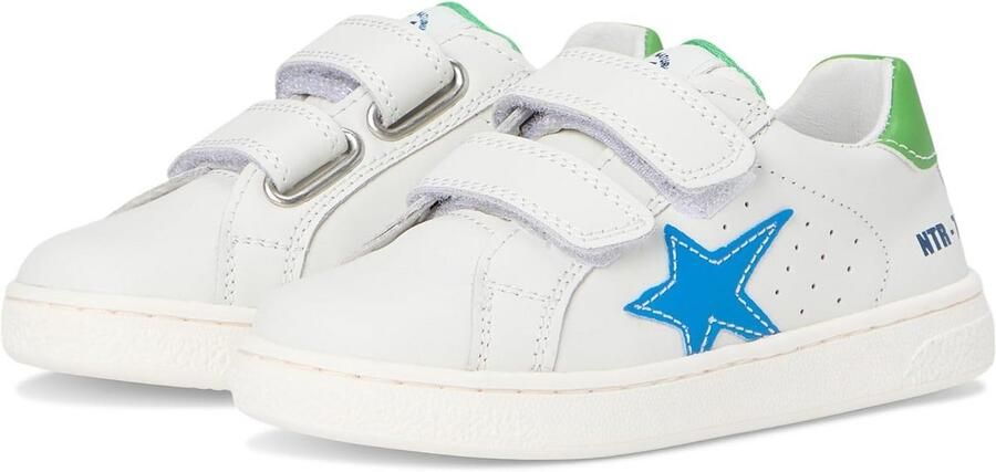 Witte Kinder Sneakers van Leer en Suède met Dubbele Klittenband