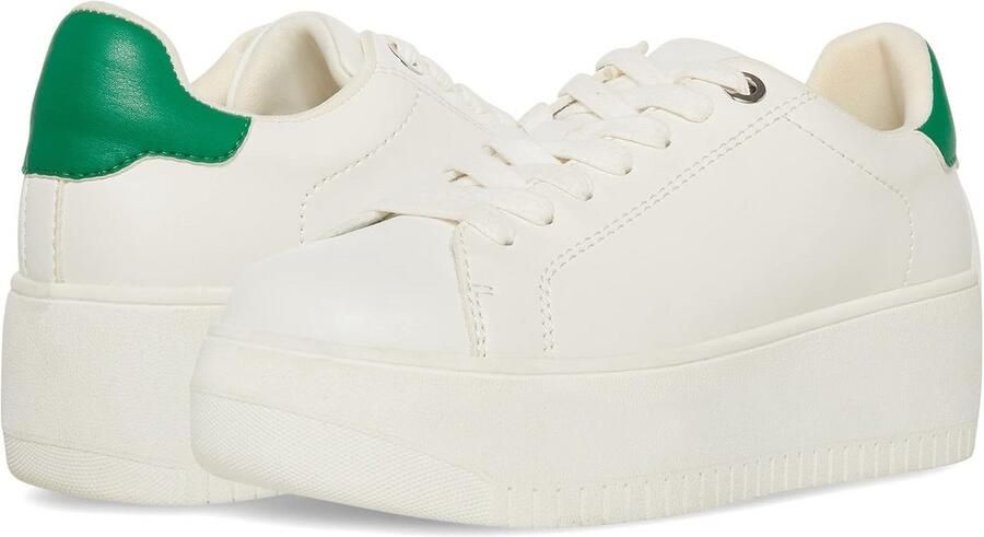 Witte Leren Dames Sneaker met Plateauzool en Zwarte Hiel