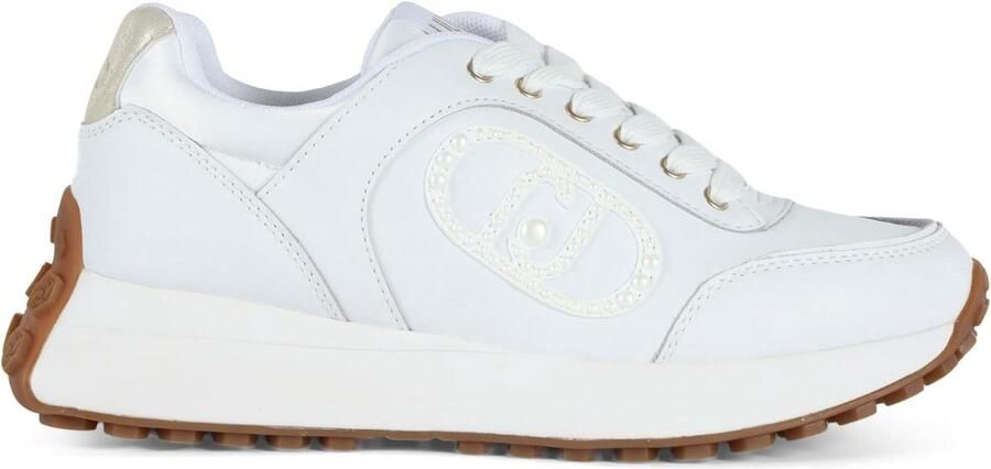 Witte leren sneakers voor dames met gouden details