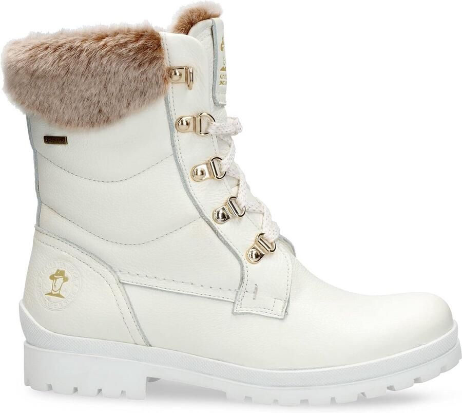 Witte Leren Waterdichte Dames Combat Boot met Gore-Tex Stevige Veterschoen