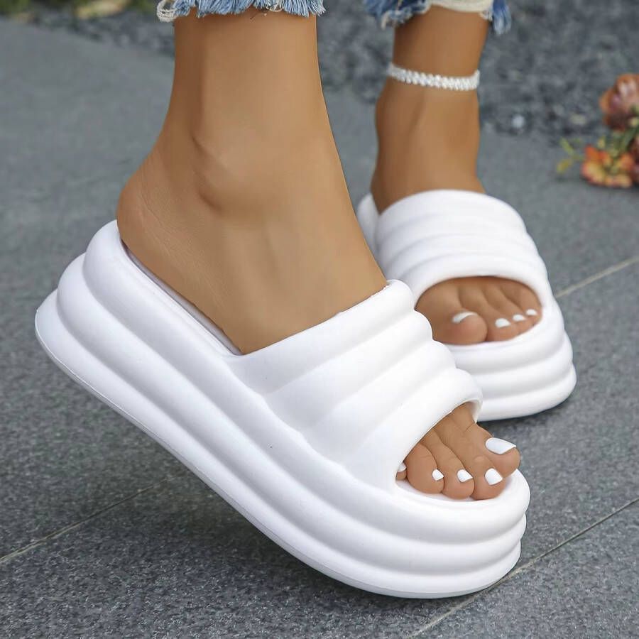 Witte Plateau Slippers Dames Chunky Sleehak Sandalen Zomer 2024 Dikke Zool Antislip & Comfortabel voor Buiten