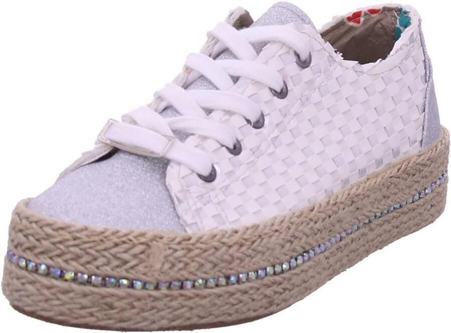 Witte platform sneakers met strass en gevlochten detail