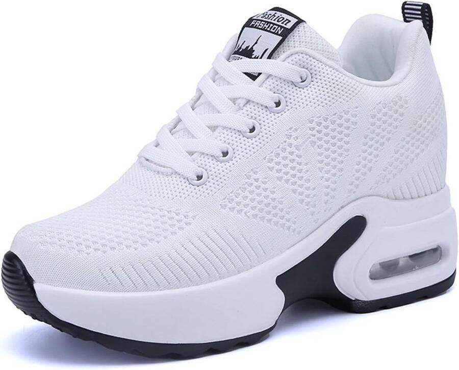 Witte Dames Platform Sneakers met Verborgen Sleehak Modieuze Sportieve Wandelschoenen