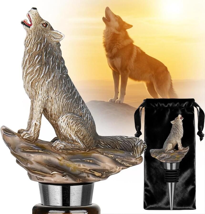 Wolf-figuurtjes wijnstop 3D-wolf-figuur wijnstop met geschenkzakje voor wijn champagne creatieve bieraccessoires decoratie voor bar en keuken voor verjaardag feest Vaderdag