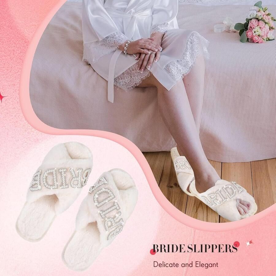 Wollige pantoffels bruid bruidslippers zacht kunstbont crossover bruiloftsslippers elegante bruid pantoffels met parels van